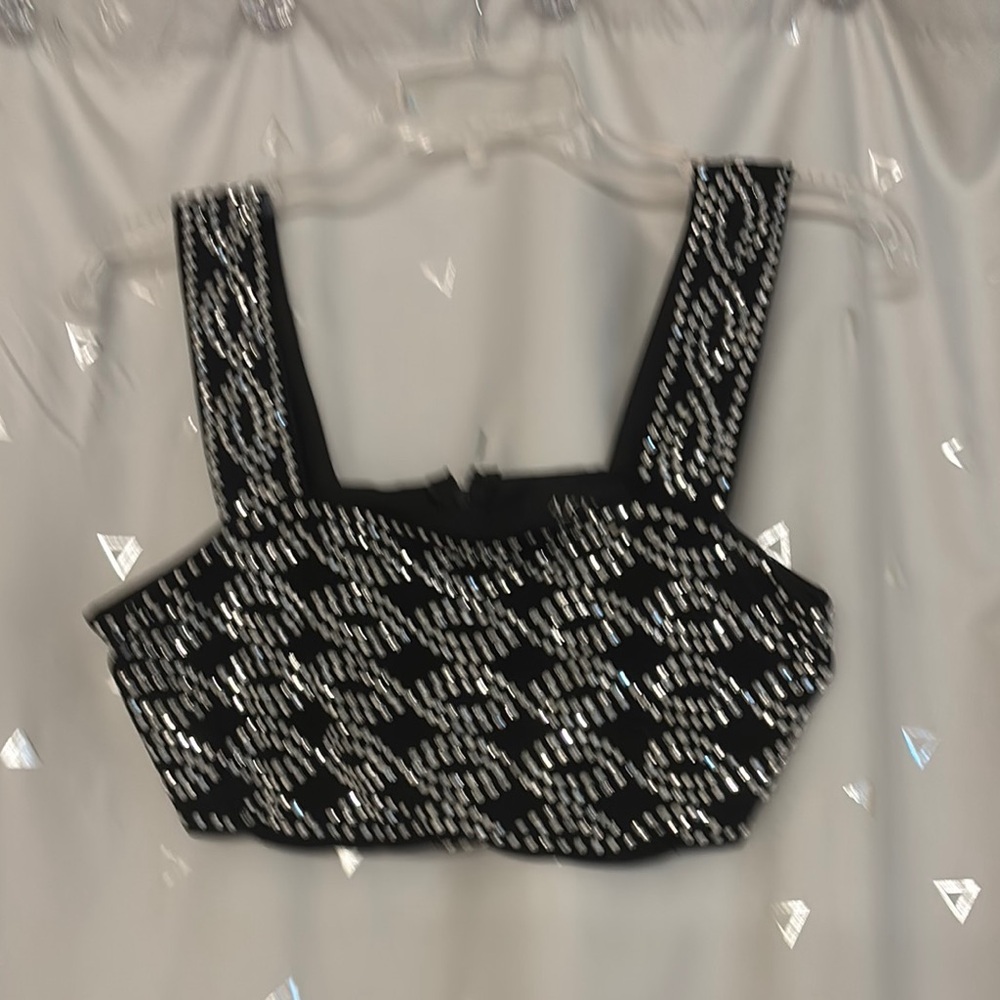 AKIRA Black and White Embellished Crop Tank Top